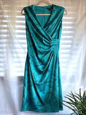 Lauren Ralph Lauren Turquoise Paisley Faux Wrap Sheath Dress